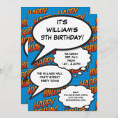 エイジハッピーバースデーパーティーブルーモダン 招待状 (正面/裏面)