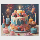 エイジハッピーバースデーピンクケーキキャンドル ラッピングペーパー (フラット)