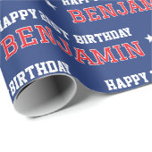 エイジハッピーバースデーレトロカスタムネイビーレッド ラッピングペーパー (ロールコーナー)