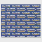 エイジハッピーバースデーレトロカスタムネイビー金ゴールド ラッピングペーパー (フラット)