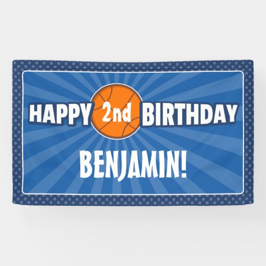 エイジバスケットボールブルー誕生日バナー 横断幕 (横)