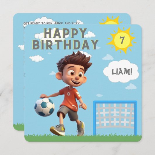 エイジパーソナライズされたサッカー誕生日招待状 招待状 (正面/裏面)