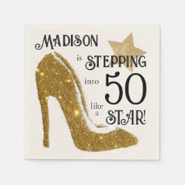 エイジパーソナライズされた金ゴールド誕生日星 スタンダードカクテルナプキン