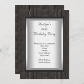 エイジパーティー誕生日ブラックスエード動物肌 招待状 (正面/裏面)