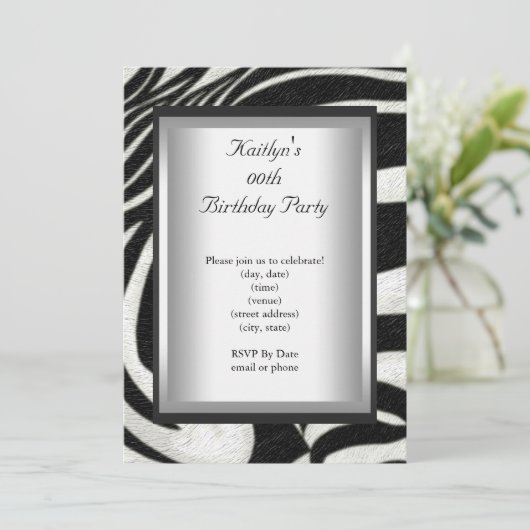 エイジパーティー誕生日白黒ゼブラ動物 招待状 (スタンド正面)