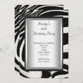 エイジパーティー誕生日白黒ゼブラ動物 招待状 (正面/裏面)