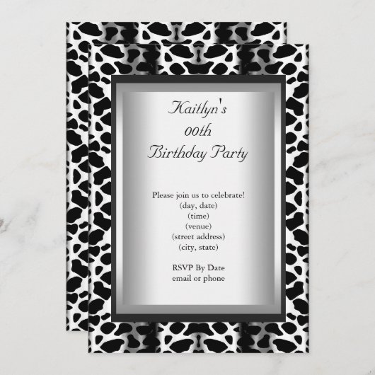 エイジパーティー誕生日白黒牛動物 招待状 (正面/裏面)