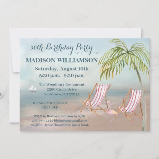 エイジビーチテーマ誕生日パーティー 招待状 (正面)