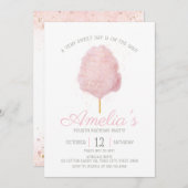 エイジピンクグリッターコットンキャンディ誕生日 招待状 (正面/裏面)