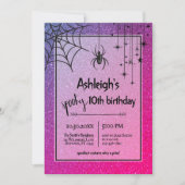 エイジピンクグリッタースパイダーハロウィーン誕生日 招待状 (正面)