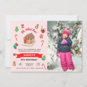 エイジピンクジンジャーブレッドハウスクリスマス誕生日 招待状 (正面)