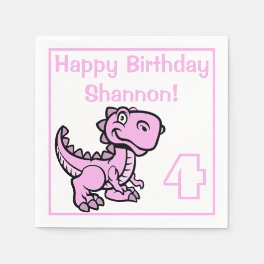 エイジピンクTレックス誕生日 スタンダードカクテルナプキン (正面)