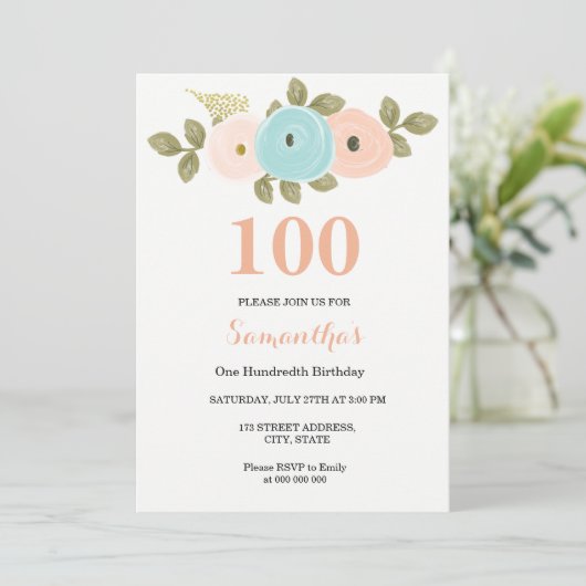 エイジフローラかわいらしピーチ100誕生日招待状 招待状 (スタンド正面)