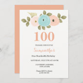 エイジフローラかわいらしピーチ100誕生日招待状 招待状 (正面/裏面)