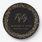 エイジブラック金ゴールドグリッター誕生日パーティー ペーパープレート (正面)