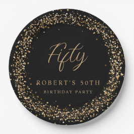 エイジブラック金ゴールドグリッター誕生日パーティー ペーパープレート