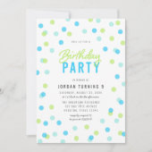 エイジブルーアクアグリーン紙吹雪誕生日パーティー 招待状 (正面)