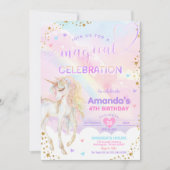 エイジマジカルレインボーユニコーン金ゴールド誕生日 招待状 (正面)
