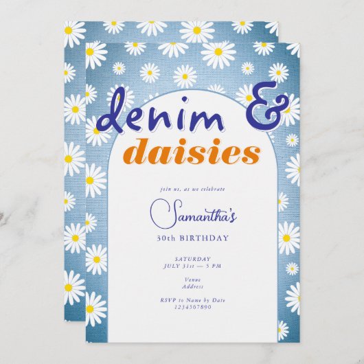 エイジモダンアルチデニムデイジーサマー誕生日 招待状 (正面/裏面)