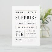 エイジモダンタイポグラフィシンプルサプライズ誕生日 招待状 (スタンド正面)