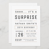 エイジモダンタイポグラフィシンプルサプライズ誕生日 招待状 (正面/裏面)