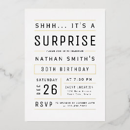 エイジモダンタイポグラフィシンプルサプライズ誕生日 箔招待状