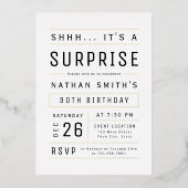 エイジモダンタイポグラフィシンプルサプライズ誕生日 箔招待状 (正面)