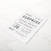 エイジモダンタイポグラフィシンプルサプライズ誕生日 箔招待状 (回転した状態)