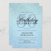 エイジモダン誕生日ブルーグリッタールッ絵を描ク 招待状 (正面/裏面)