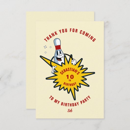 エイジレトロマスコットボーリング誕生日パーティー サンキューカード (正面/裏面)