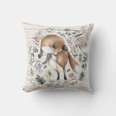 エイジングウッドモノグラム名フローラキツネ クッション (正面)