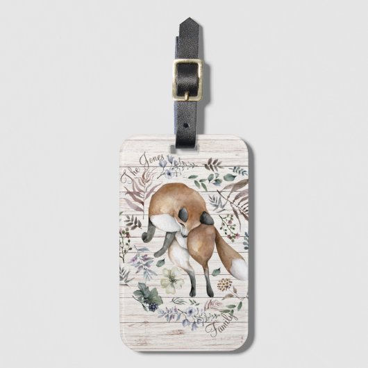 エイジングウッドモノグラム名フローラキツネ ラゲッジタグ (正面縦)