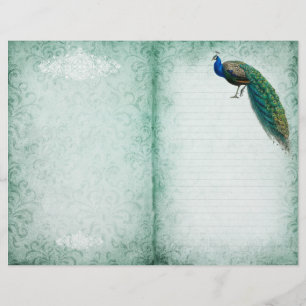 エイジンググリーン紙ヴィンテージ孔雀ジャーナルページ