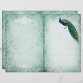 エイジンググリーン紙ヴィンテージ孔雀ジャーナルページ (正面/裏面)