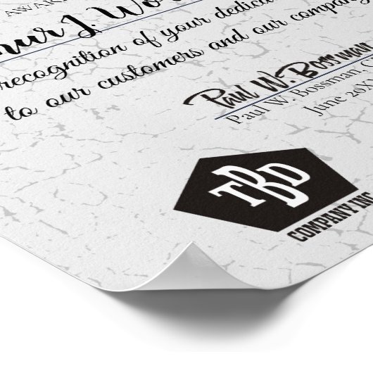 エイジングストーン金ゴールド従業員の記念日の証明書 ポスター (角)