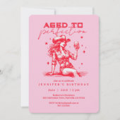エイジングトゥパーフェクトピンク女性のカーボーイ誕生日パーティー 招待状 (正面)