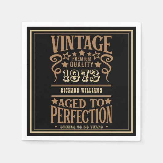 エイジヴィンテージウイスキーをテーマにしたブラック誕生日 スタンダードカクテルナプキン (正面)