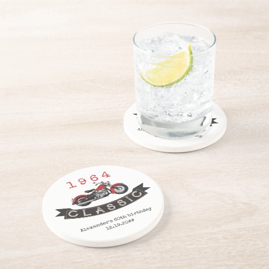 エイジヴィンテージクラシックバイクバイクもしくは自転車に乗る人誕生日 コースター (側面)