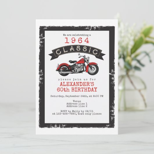 エイジヴィンテージクラシックバイクバイクもしくは自転車に乗る人誕生日 招待状 (スタンド正面)