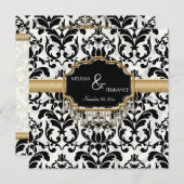 エイジ動揺してドダマスクきらきら光るゴールデン結婚ルズ 招待状 (正面/裏面)