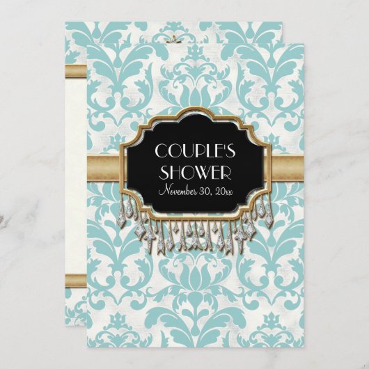 エイジ動揺してドダマスクきらきら光るゴールデン結婚ルズ 招待状 (正面/裏面)