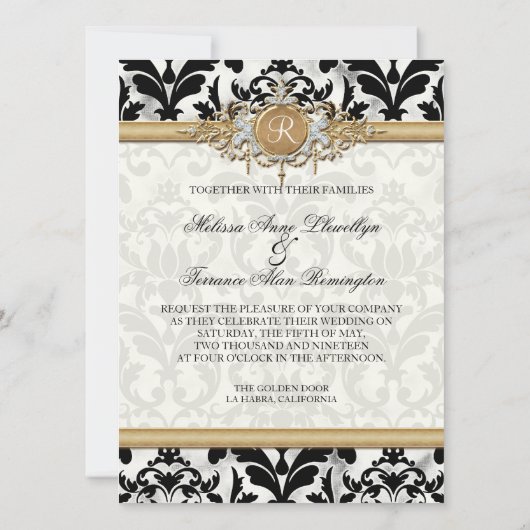 エイジ動揺してドダマスクきらきら光るゴールデン結婚ルズ 招待状 (裏面)