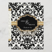 エイジ動揺してドダマスクきらきら光るゴールデン結婚ルズ 招待状 (正面/裏面)