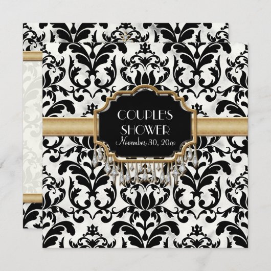 エイジ動揺してドダマスクきらきら光るゴールデン結婚ルズ 招待状 (正面/裏面)