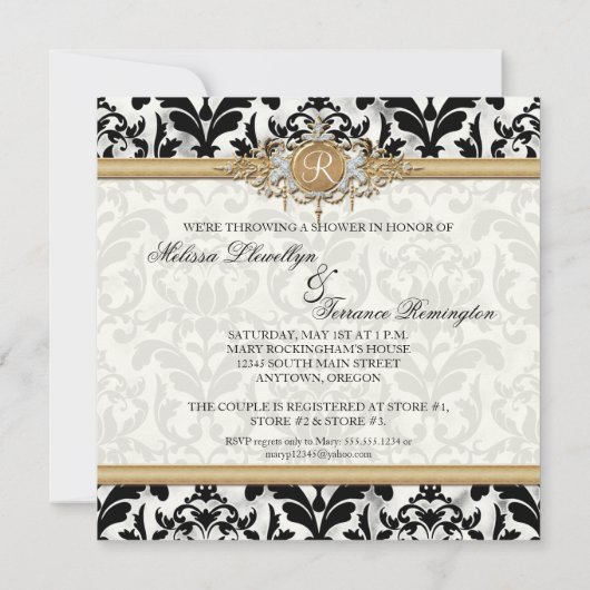 エイジ動揺してドダマスクきらきら光るゴールデン結婚ルズ 招待状 (裏面)