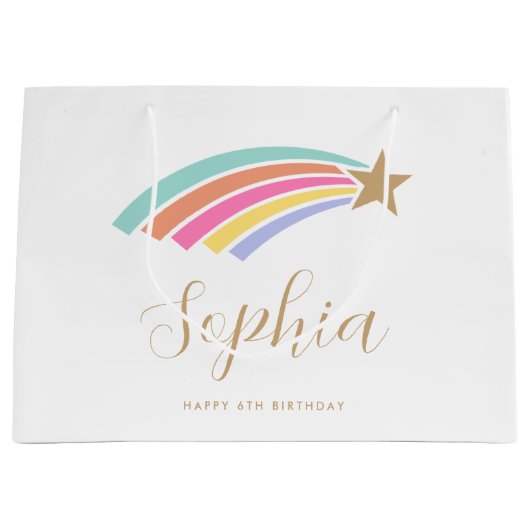 エイジ射撃、 発砲スターレインボーパーソナライズされた名 ラージペーパーバッグ (正面)