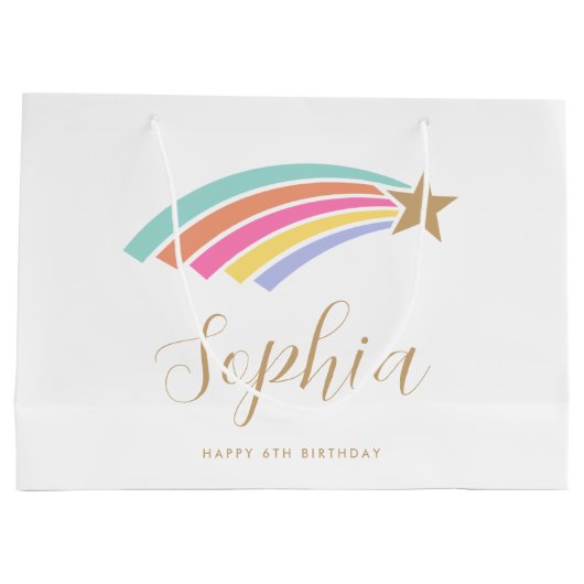 エイジ射撃、 発砲スターレインボーパーソナライズされた名 ラージペーパーバッグ (裏面)