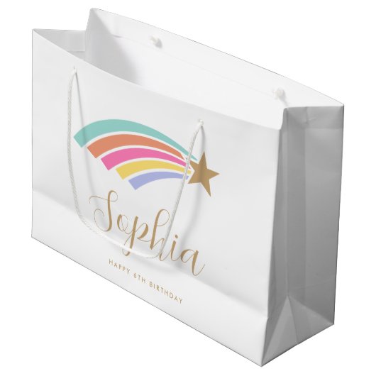 エイジ射撃、 発砲スターレインボーパーソナライズされた名 ラージペーパーバッグ (正面アングル)