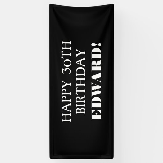 エイジ白黒カスタムハッピーバースデーバナー 横断幕 (縦)