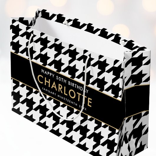 エイジ白黒ビッグ千鳥格子のハッピーバースデー ラージペーパーバッグ